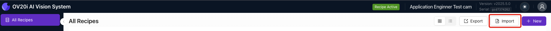 Import Recipe button
